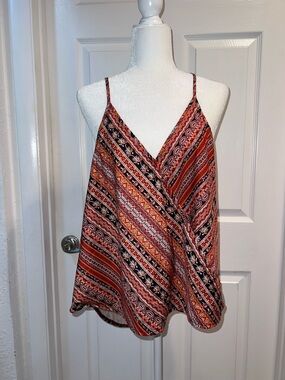 Boho Print V-Neck Spaghetti Strap Tank Top - Orange Multi size XL
